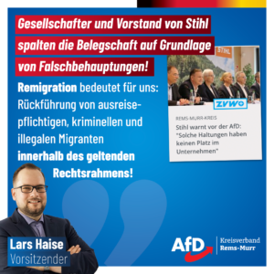 Kreisvorsitzender Lars Haise zu Stihl-Erklärung: „Es gibt keine Deportationspläne in der AfD“