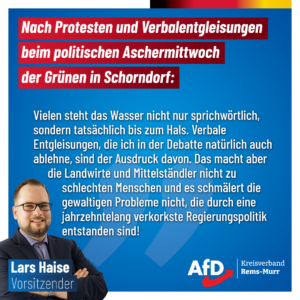 Lars Haise, AfD, zu den Protesten beim politischen Aschermittwoch der Grünen in Schorndorf