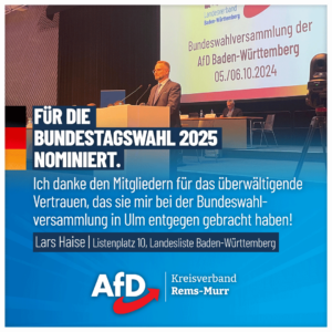 Lars Haise für Platz 10 auf der AfD-Landesliste zur Bundestagswahl 2025 nominiert 